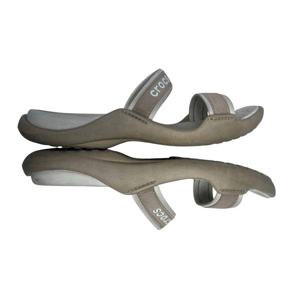 Crocs Patra Double Strap Slip On Sandals Khaki / Pearl Women's Size 10